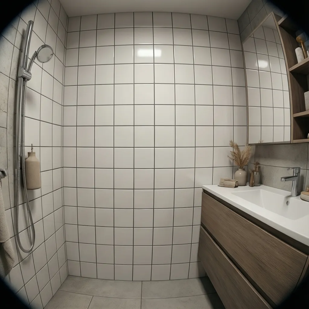 Bathroom wall using standard 300x600 tiles with visible grout pattern