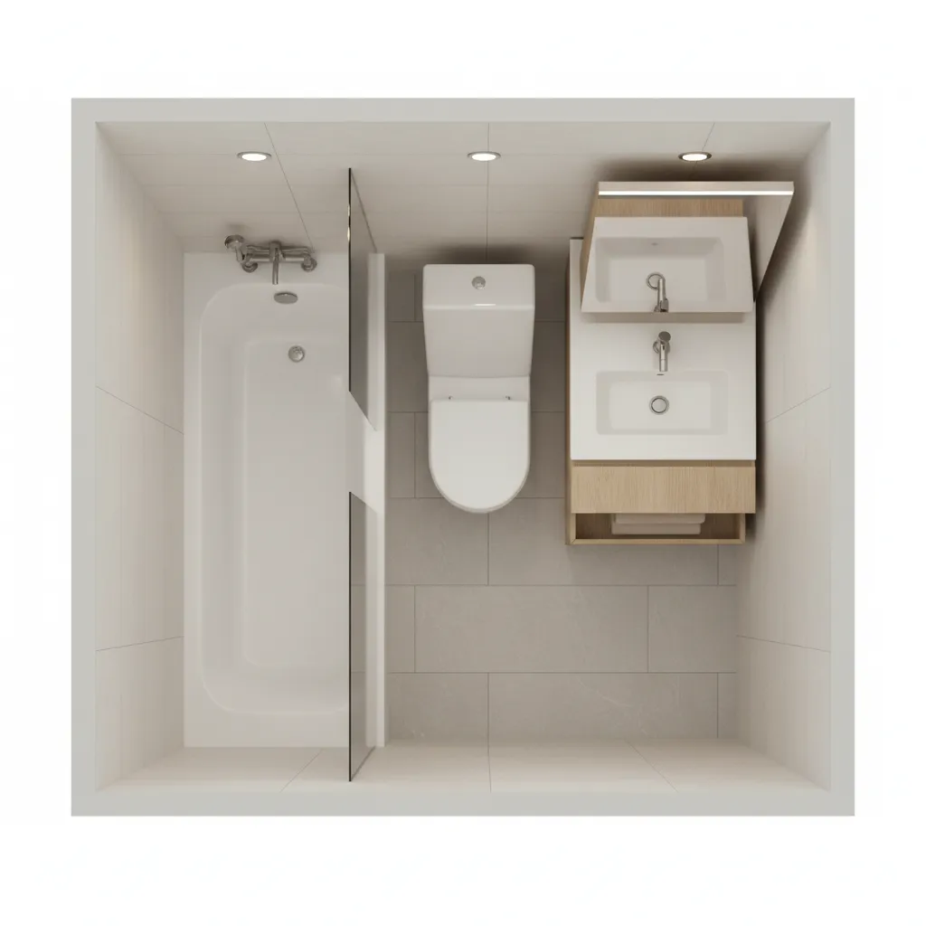Typical 5x8 bathroom layout with tub toilet and vanity arrangement