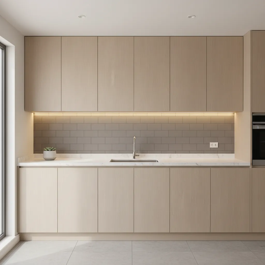 Standard kitchen backsplash height between countertop and upper cabinets measurement example