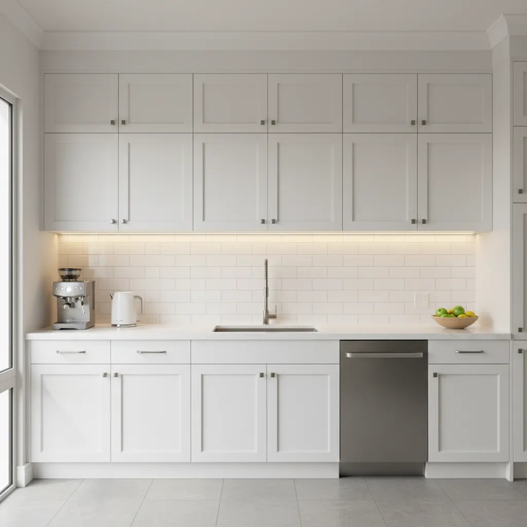 Kitchen showing standard 18 inch cabinet clearance above countertop