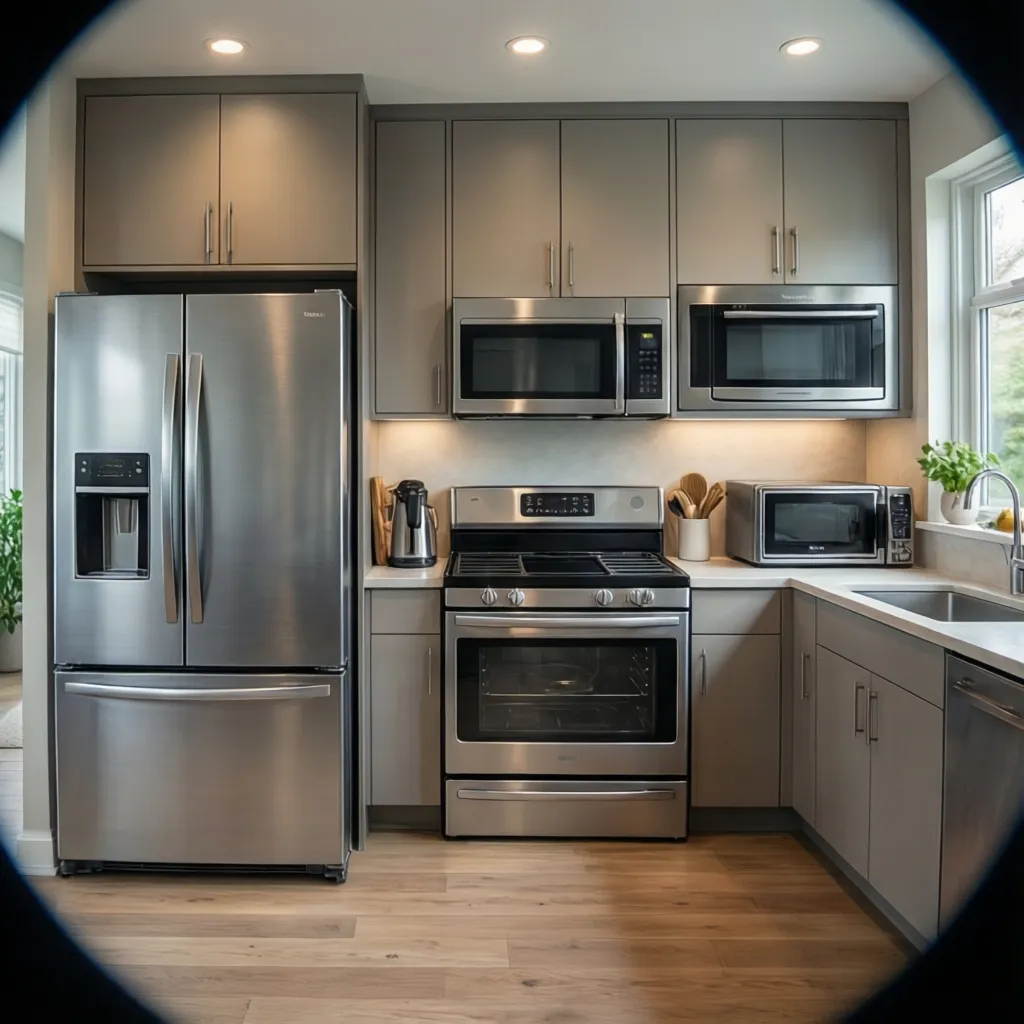 comparison of standard and compact kitchen appliances in modern kitchen layout