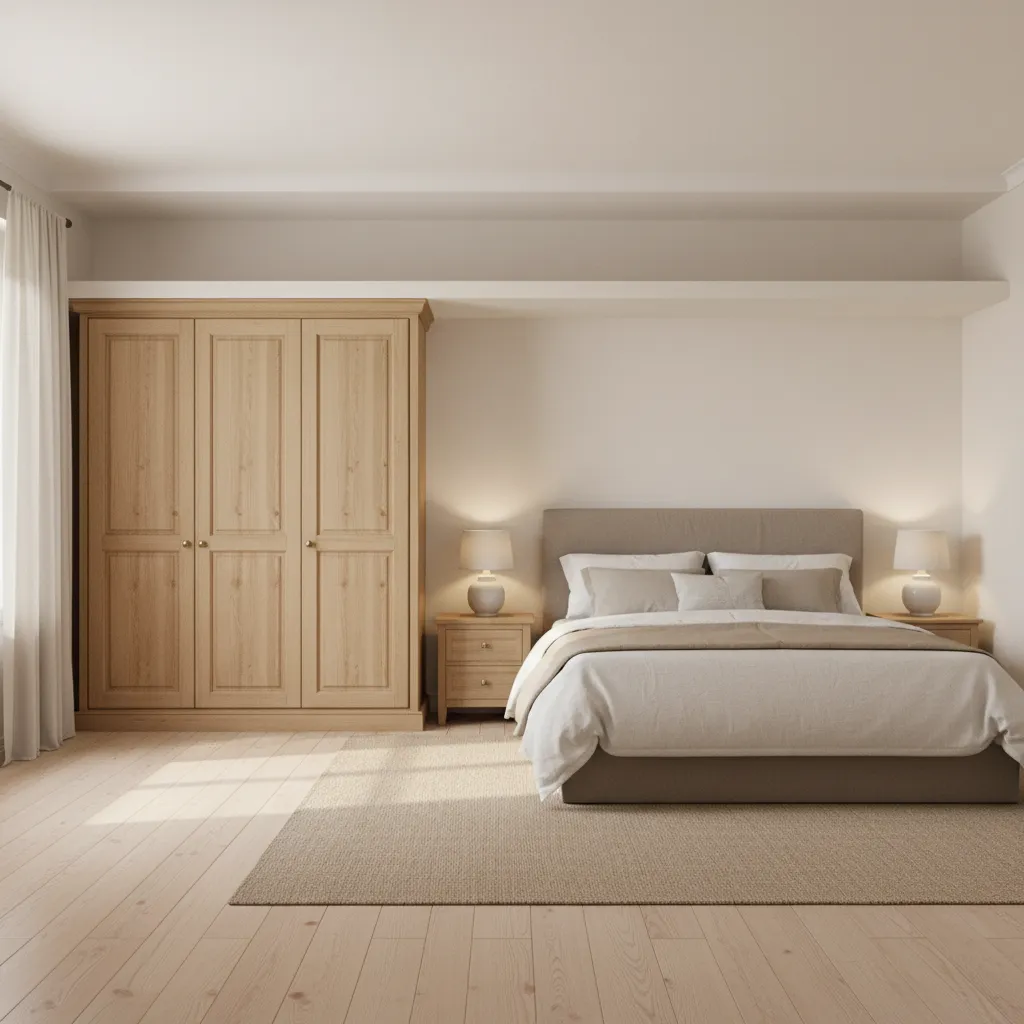 standard wardrobe with visible empty space between cabinet and ceiling