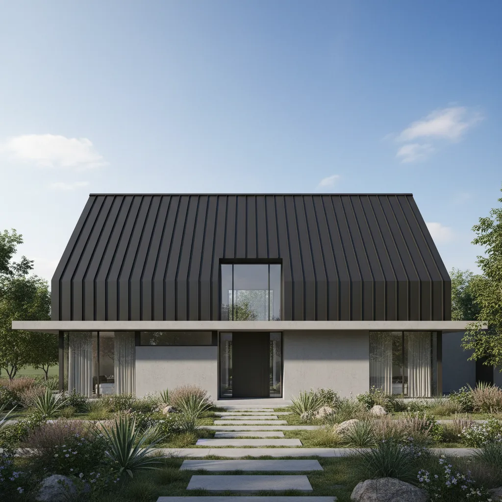 modern home with standing seam metal roof panels