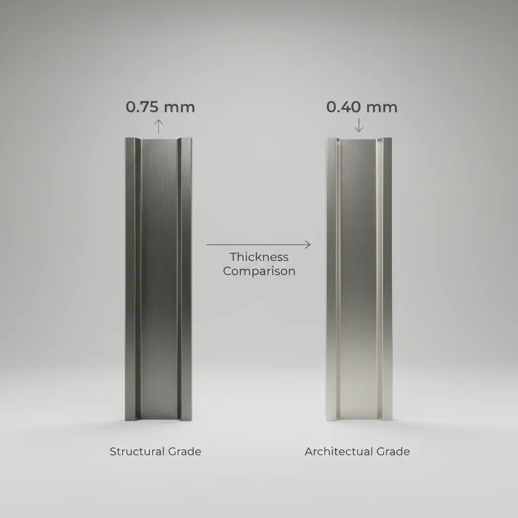 comparison of standing seam metal roof panel thickness for 24 gauge and 26 gauge