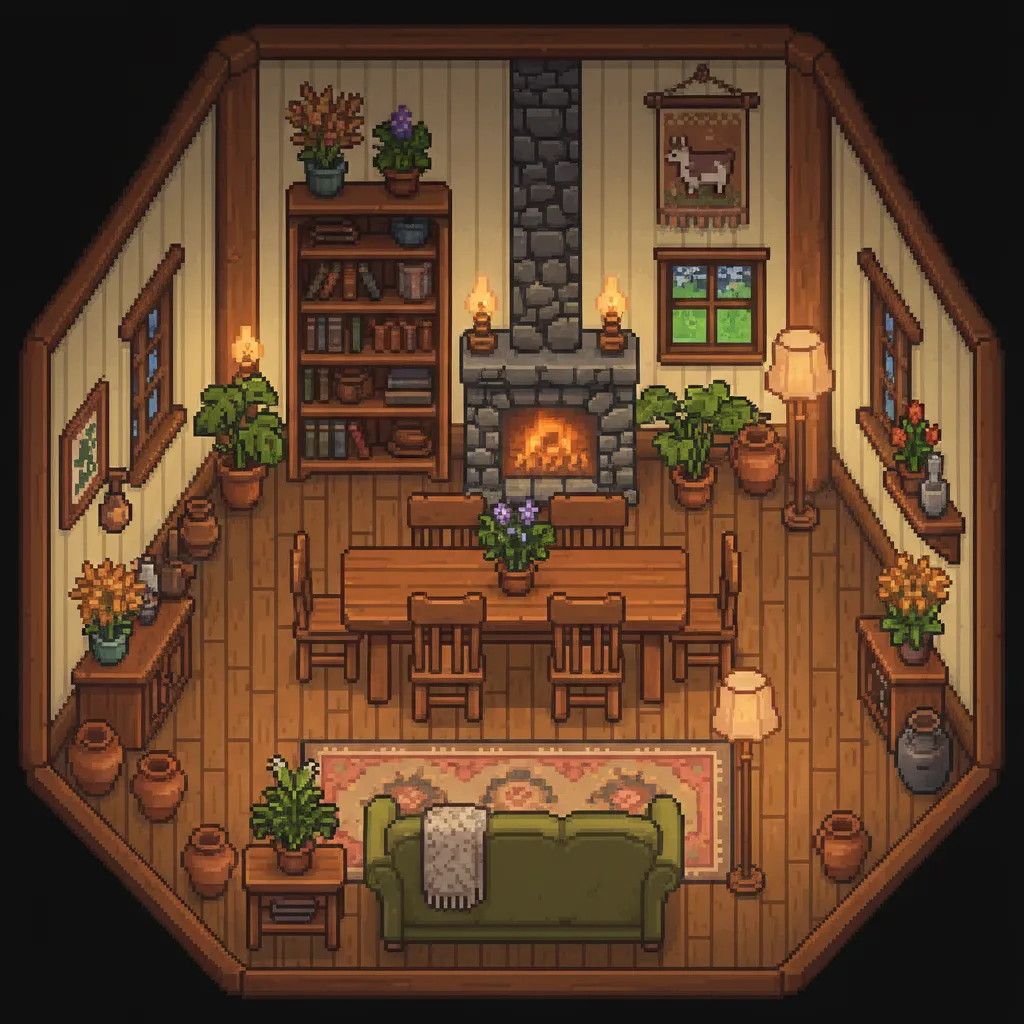 Interior acogedor de estilo granja inspirado en Stardew Valley