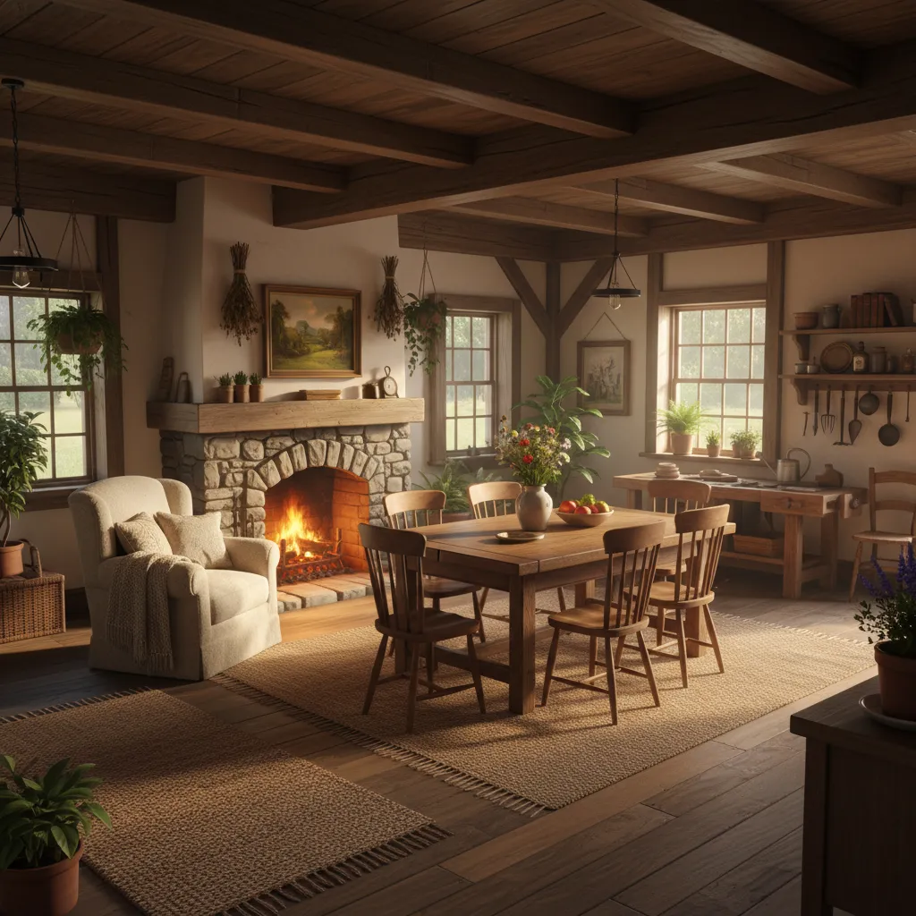 Casa de Stardew Valley con decoración rústica y muebles de madera