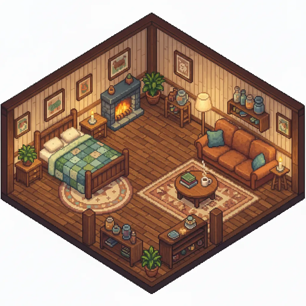 Ejemplo de zonificación dentro de una casa en Stardew Valley