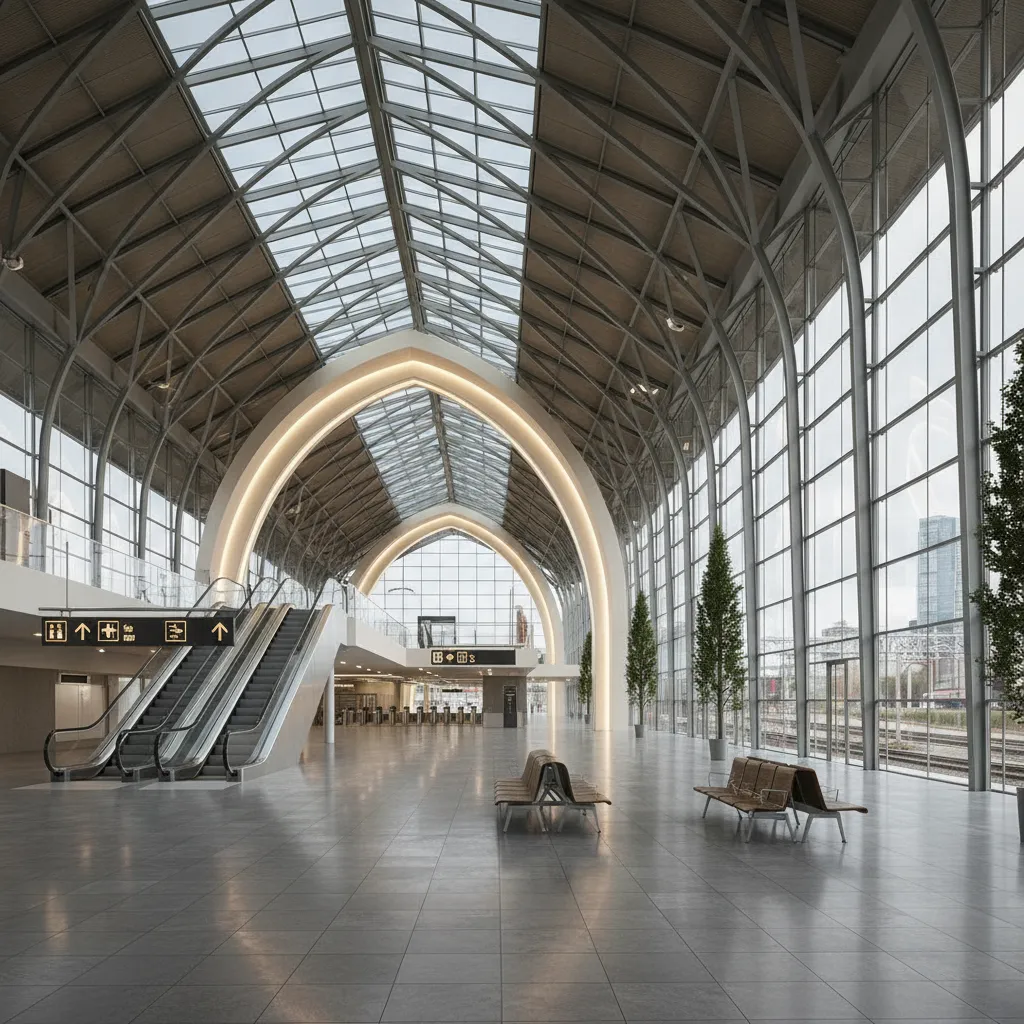 Railway station interior highlighting key areas where high modeling detail is applied