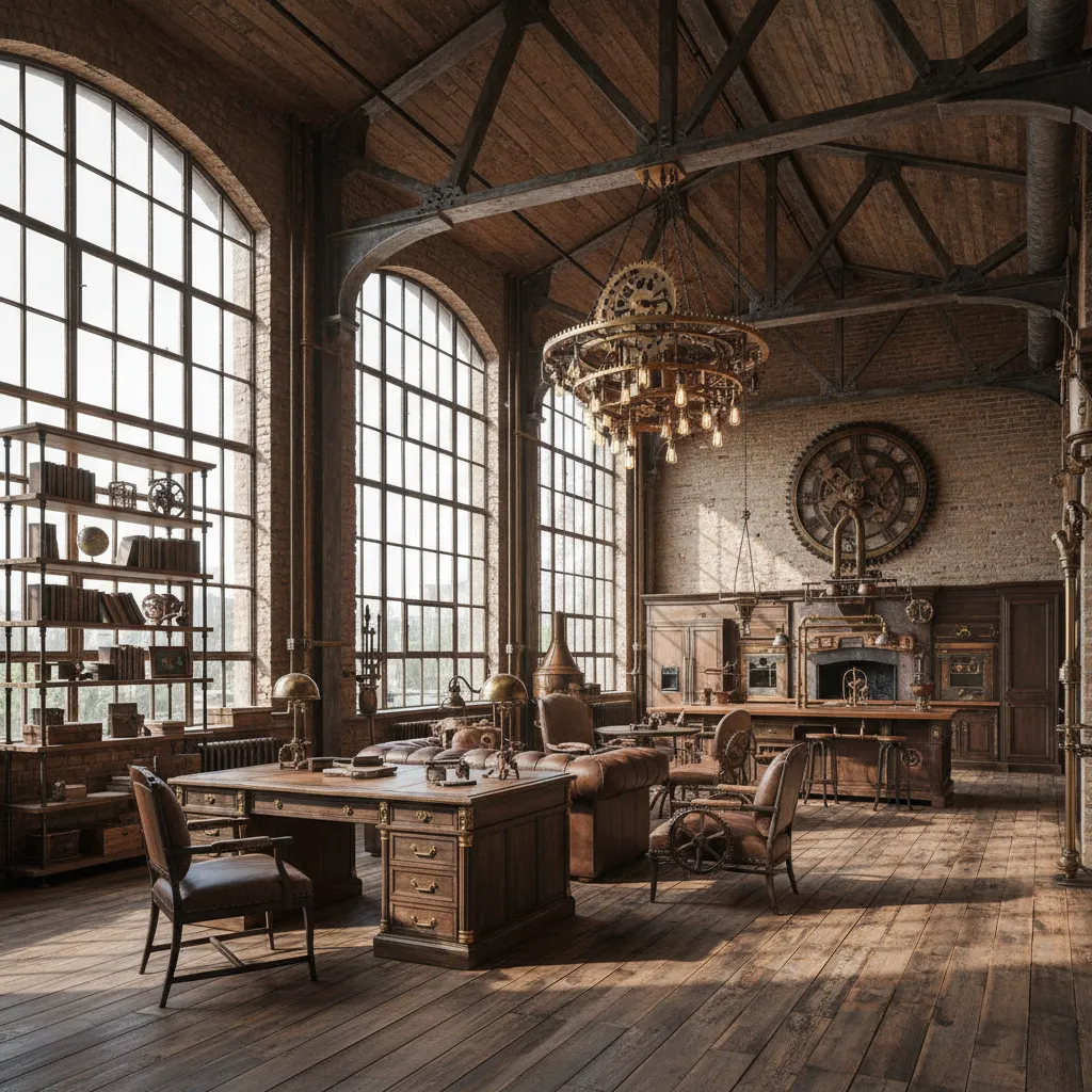 Loft industrial con elementos arquitectónicos que favorecen el estilo steampunk