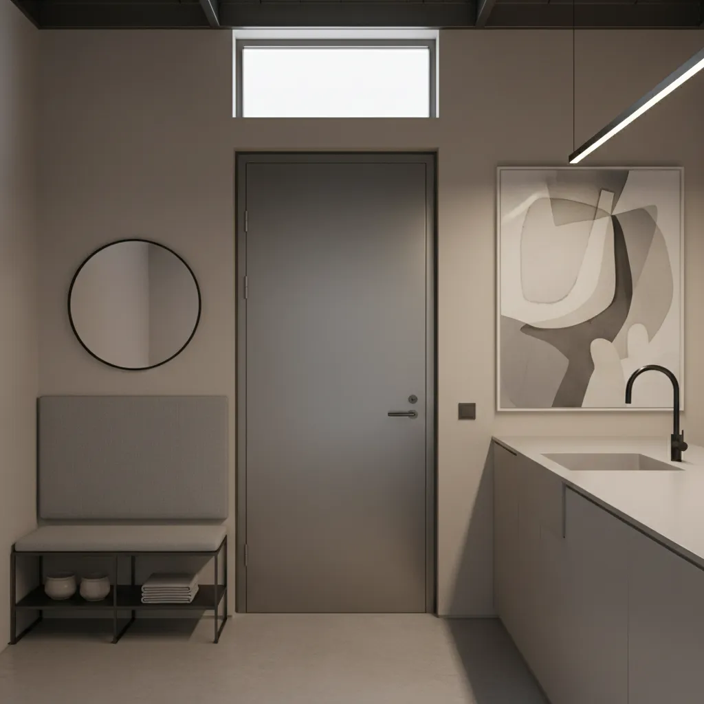 steel exterior door installed in modern kitchen back entrance