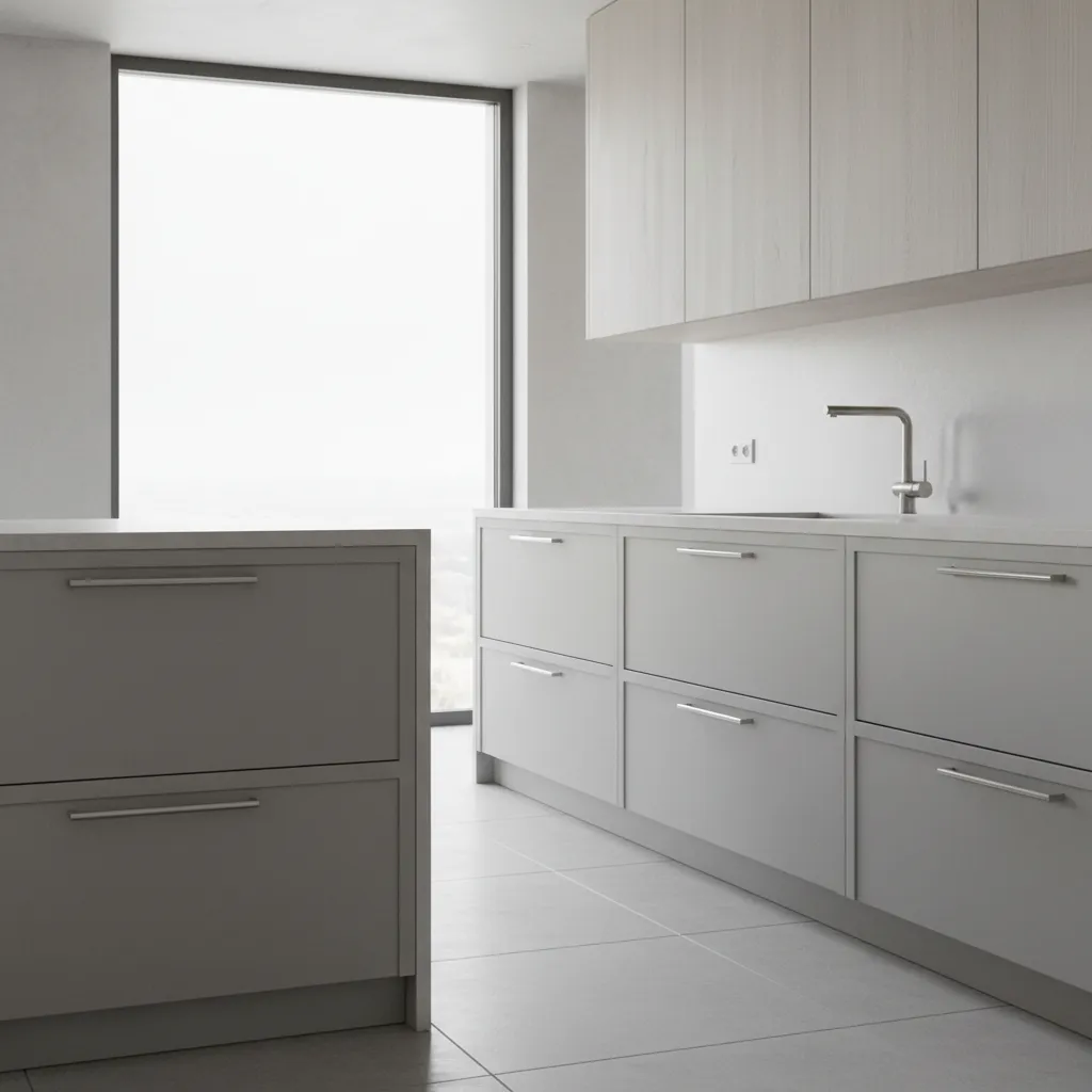 Steel drawer pull installed on large heavy kitchen drawer