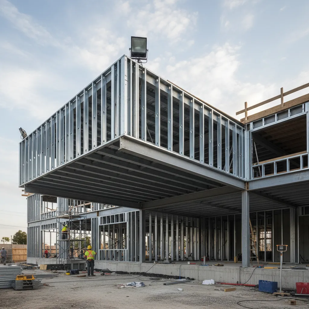 Estructura steel frame mostrando vigas de un voladizo