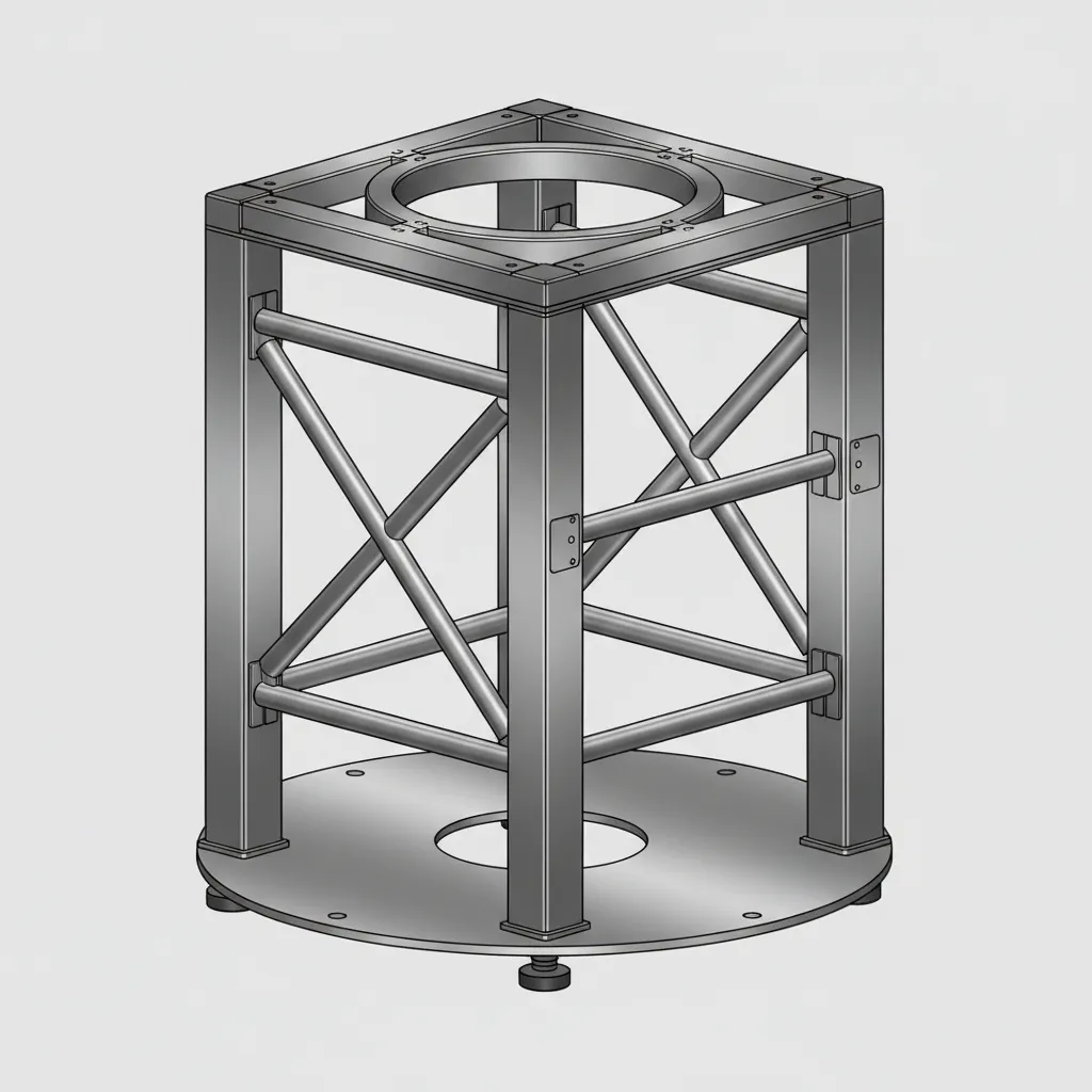 Cutaway view of reinforced steel washer pedestal frame structure