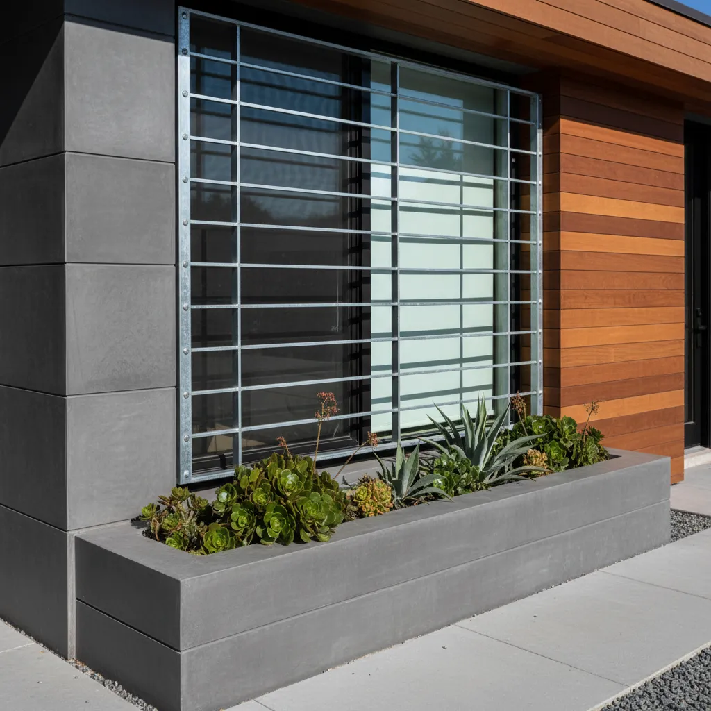 Rejas de acero galvanizado instaladas en ventana residencial