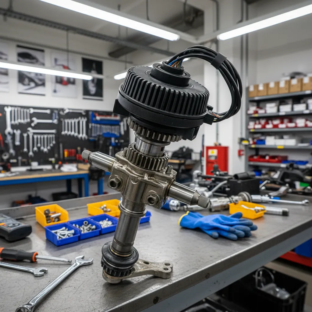 Steering wheel removed showing clock spring component for airbag system