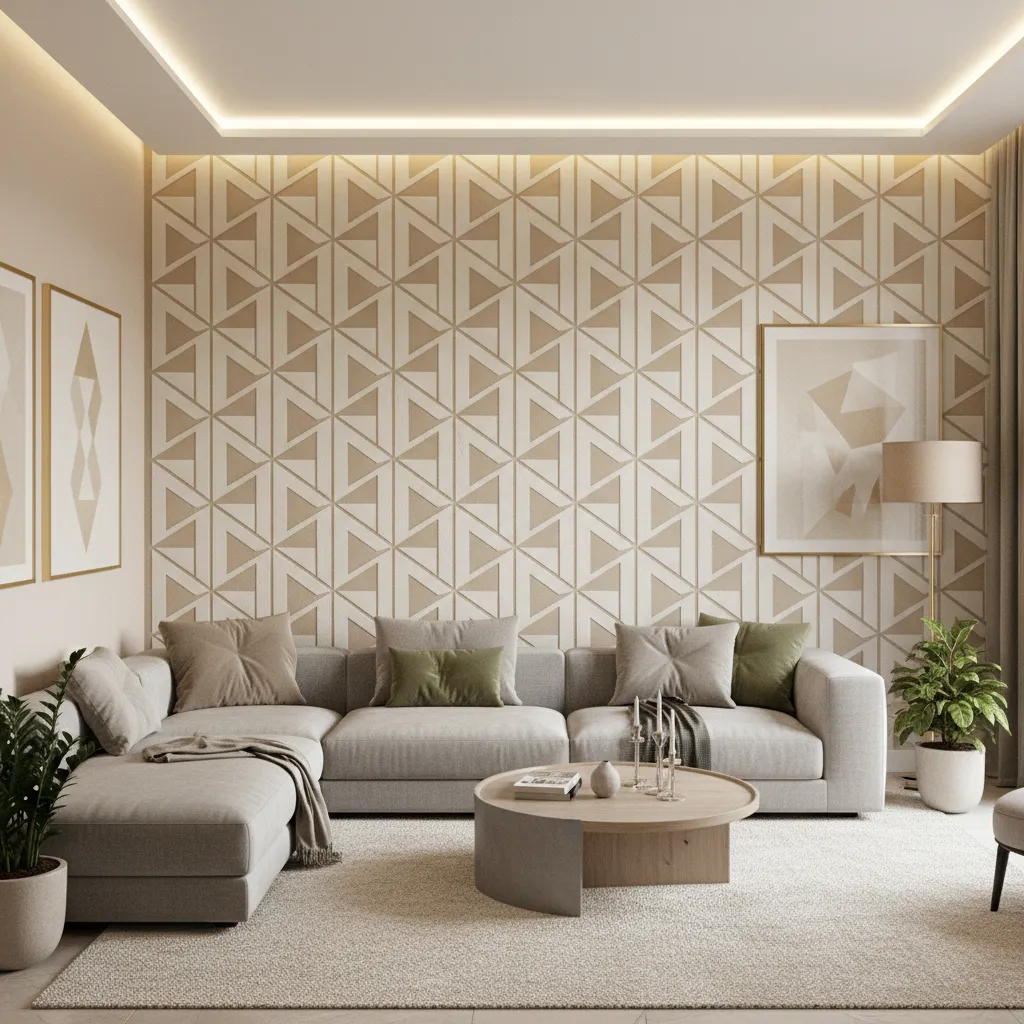 Decorative stencil texture wall design in a modern living room