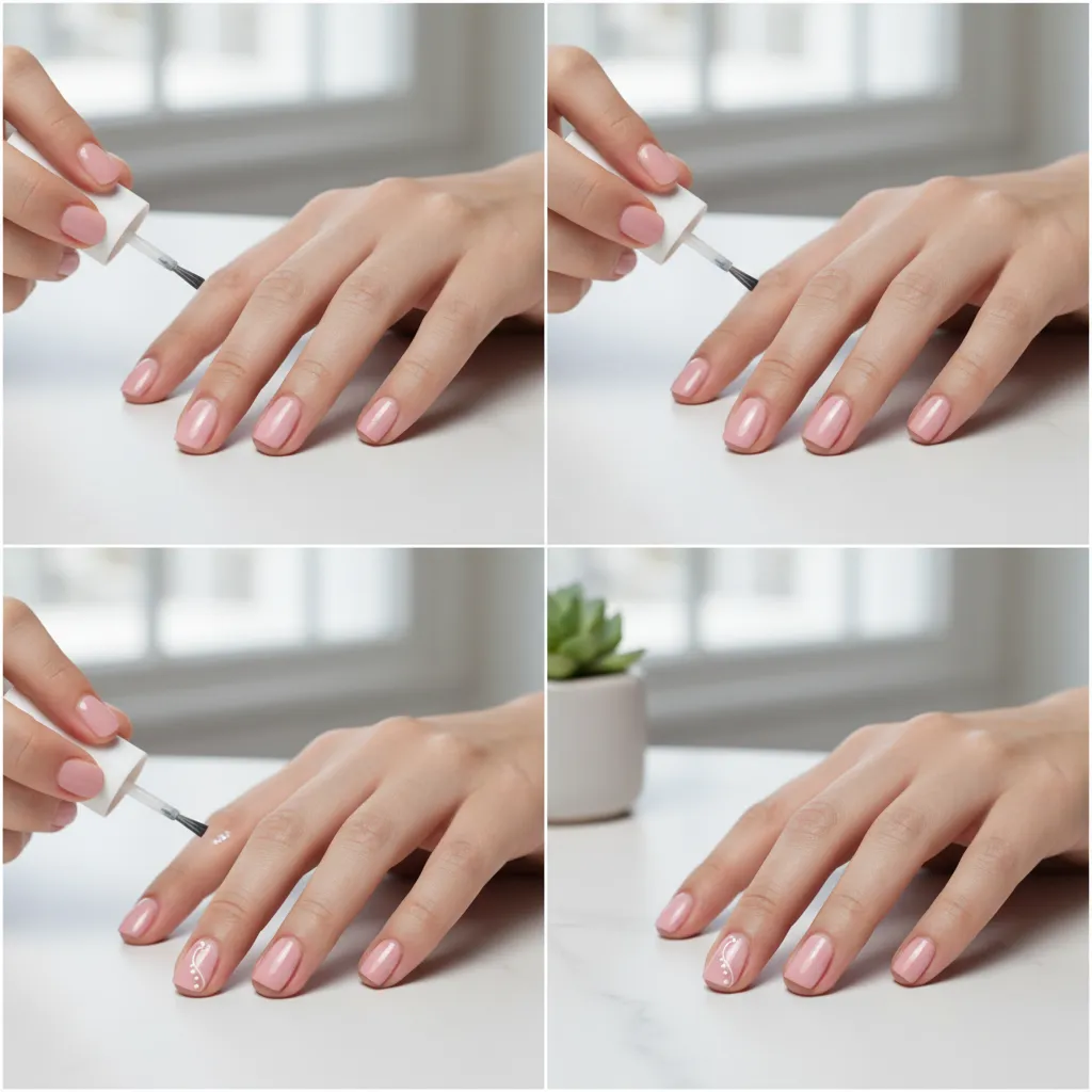Proceso paso a paso de diseño de uñas con esmalte