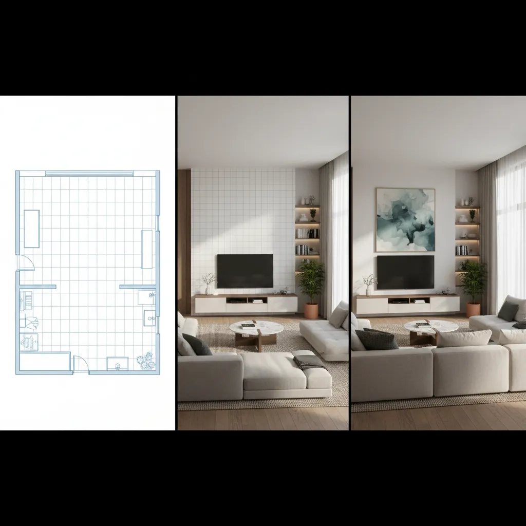 step by step digital room layout planning process in a 3D design tool