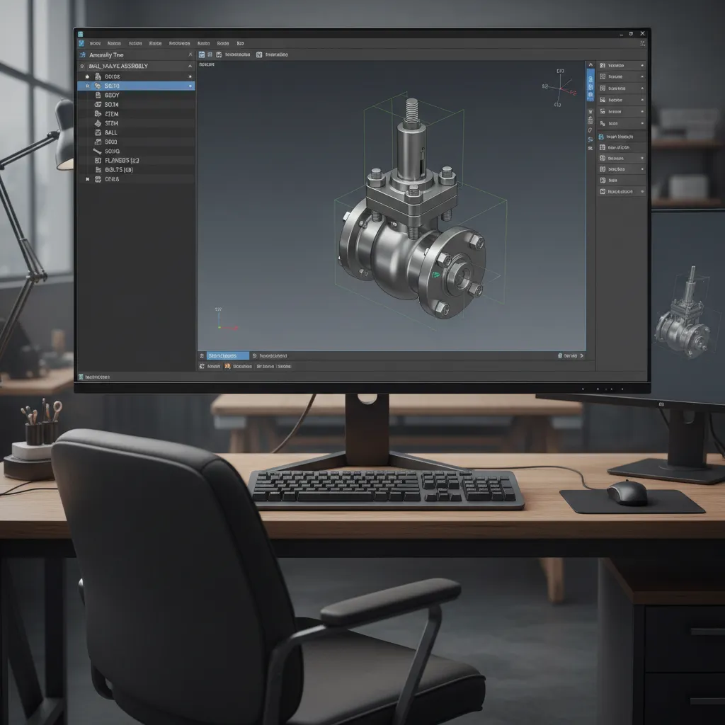 STEP file preserving full valve assembly structure in CAD software