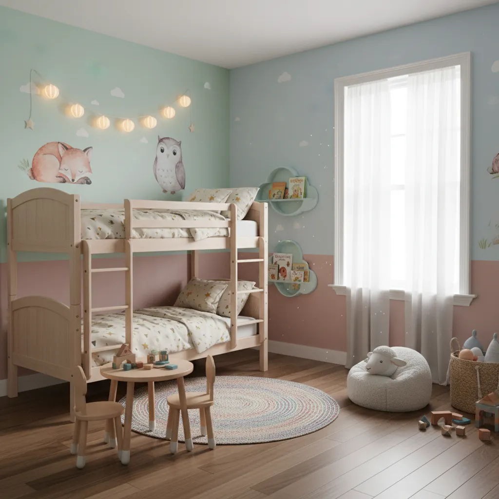 Habitación infantil con stickers decorativos de animales en la pared