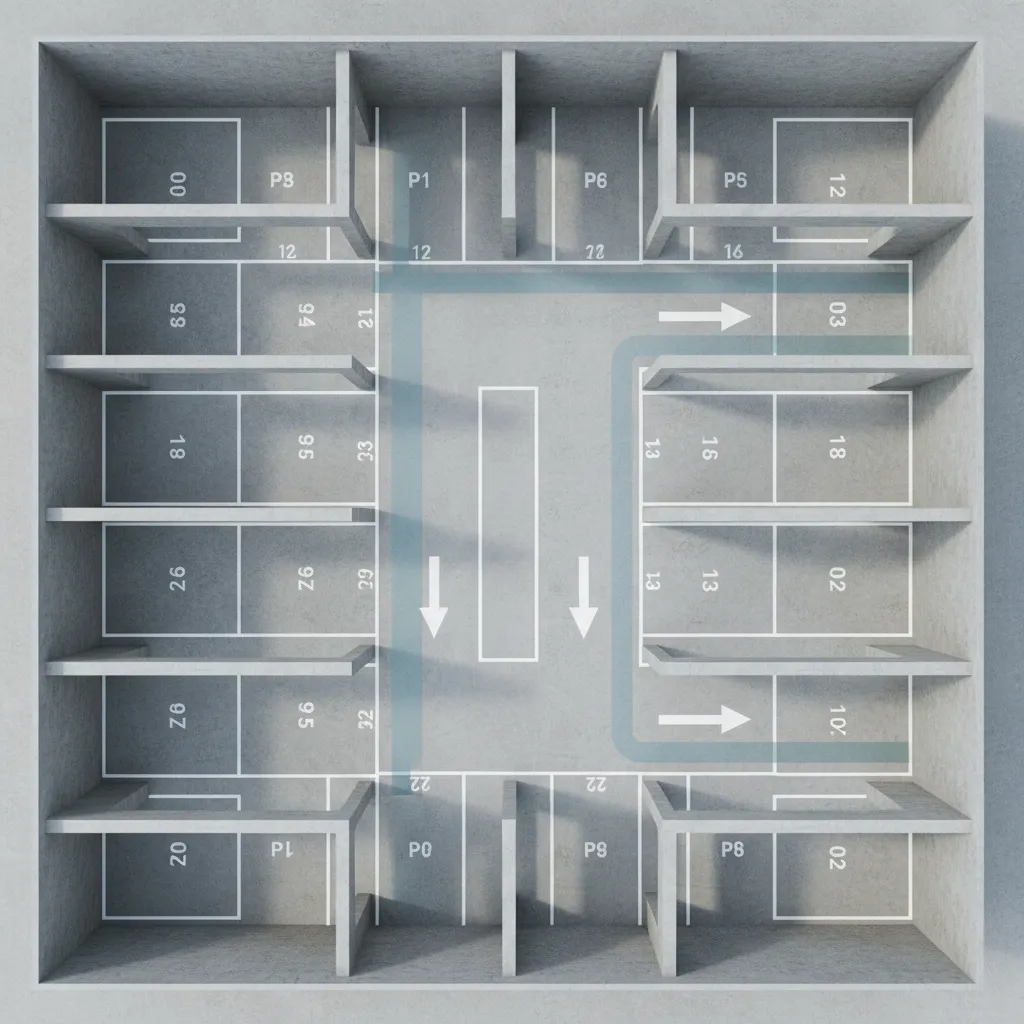 Parking spaces aligned with structural column grid in stilt floor design