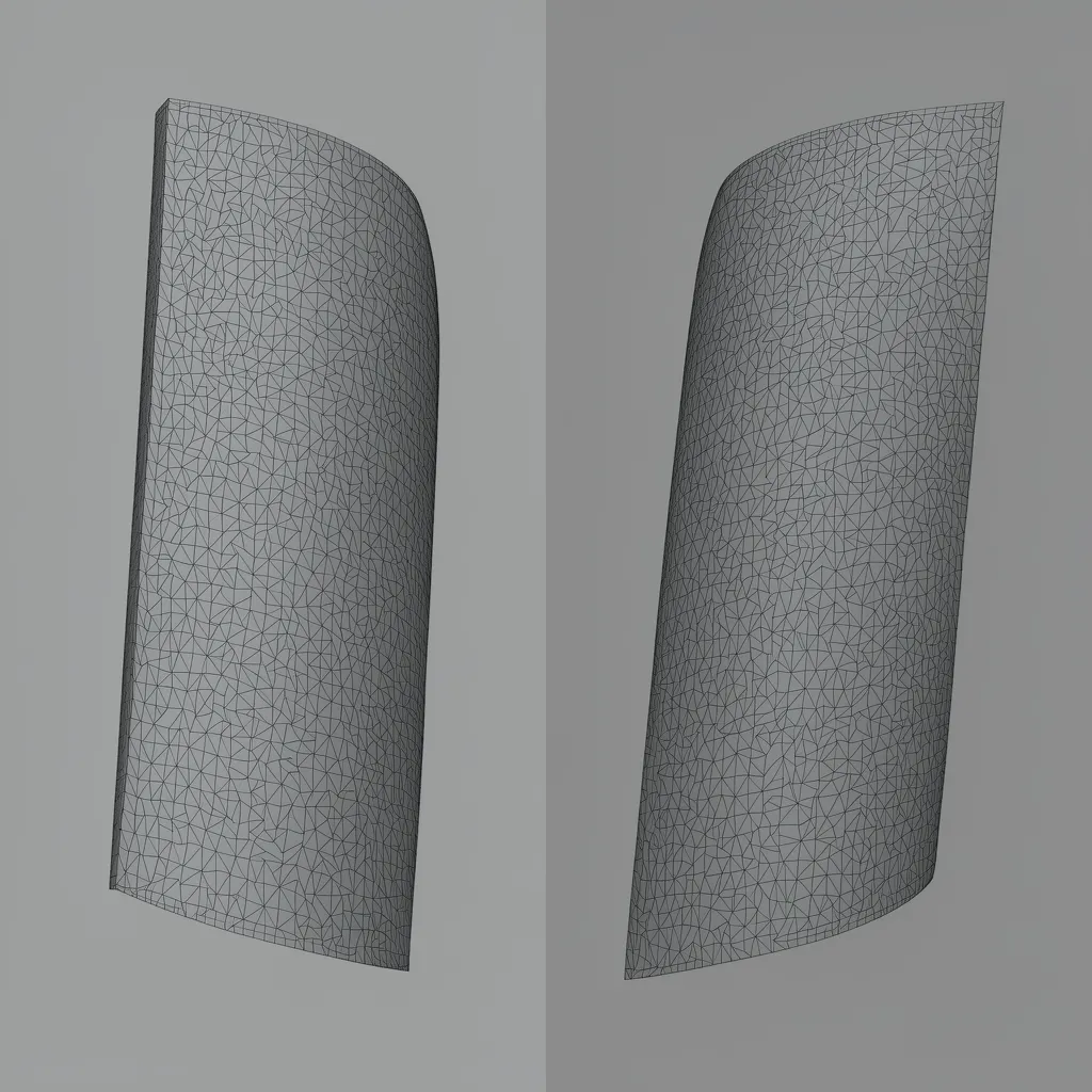 comparison of low and high STL mesh density on curved 3D model
