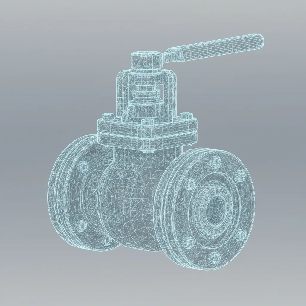 STL mesh representation of a ball valve showing triangular geometry