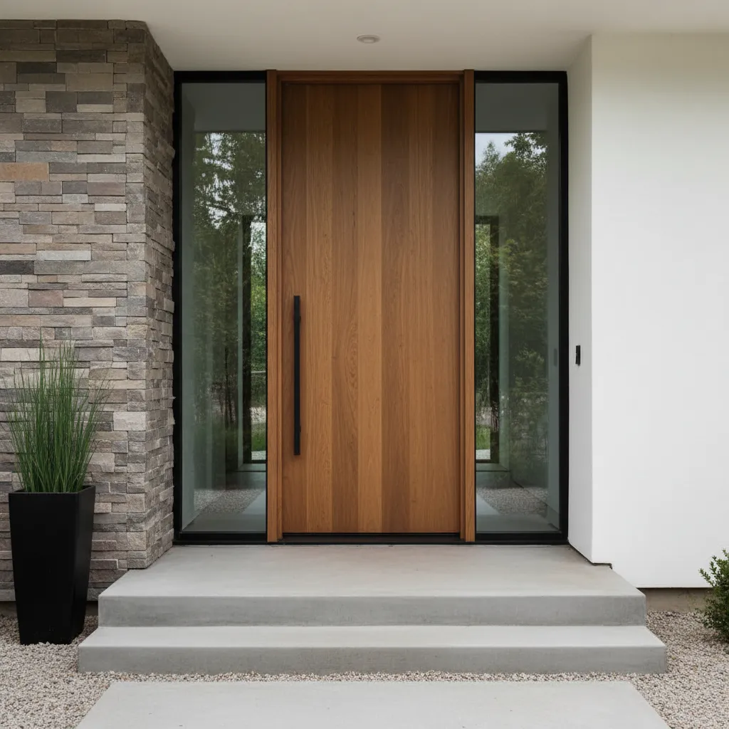 Fachada de casa con piedra como acento en la entrada principal