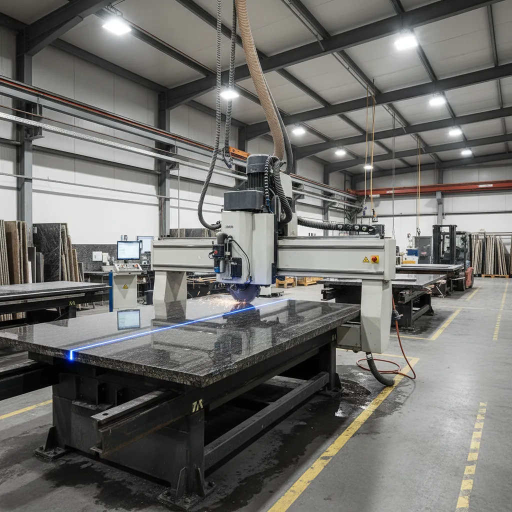CNC machine cutting stone kitchen countertop based on digital design file