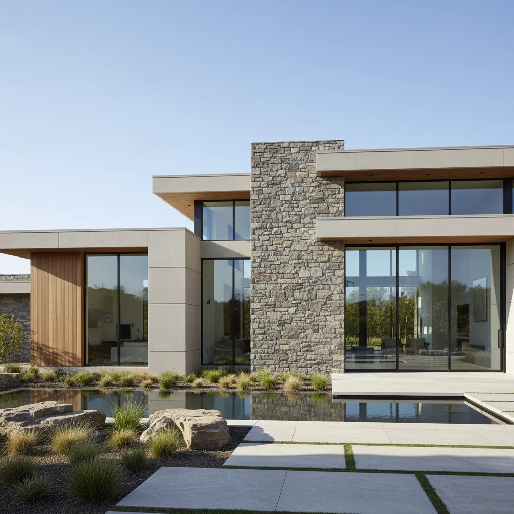 Casa contemporánea con revestimiento parcial de piedra