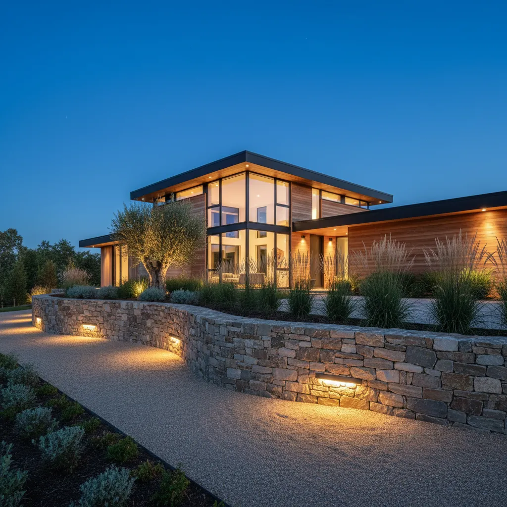 Tapia residencial revestida con piedra natural