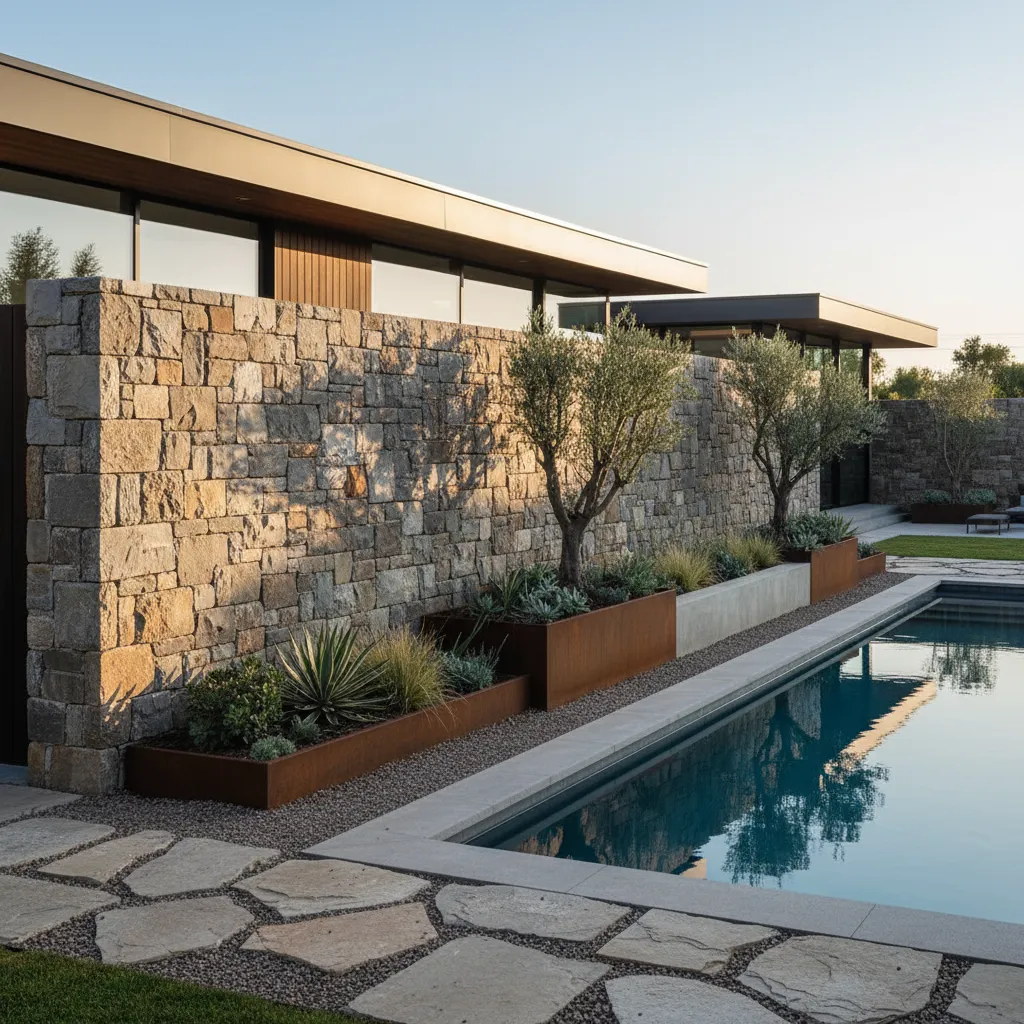 Barda de piedra natural en casa residencial