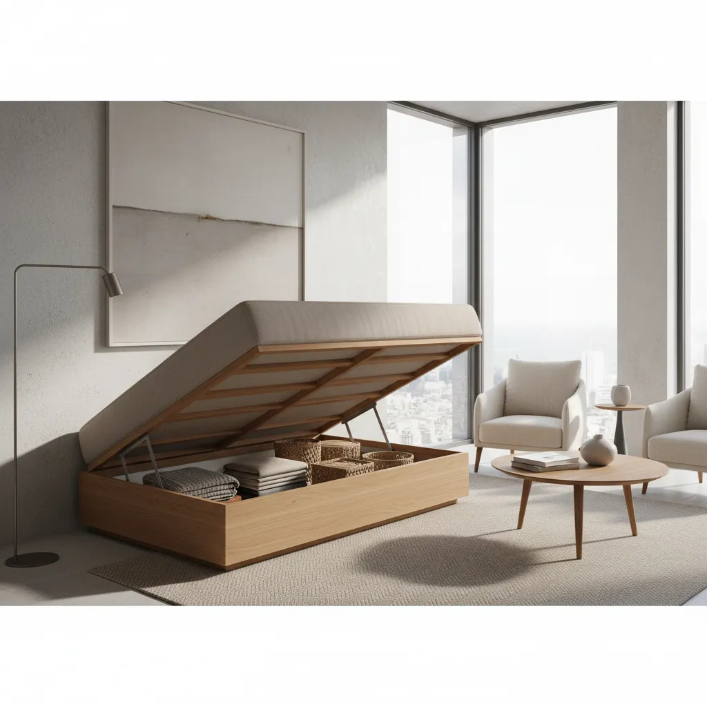 Modern storage diwan with lift-up base in contemporary living room