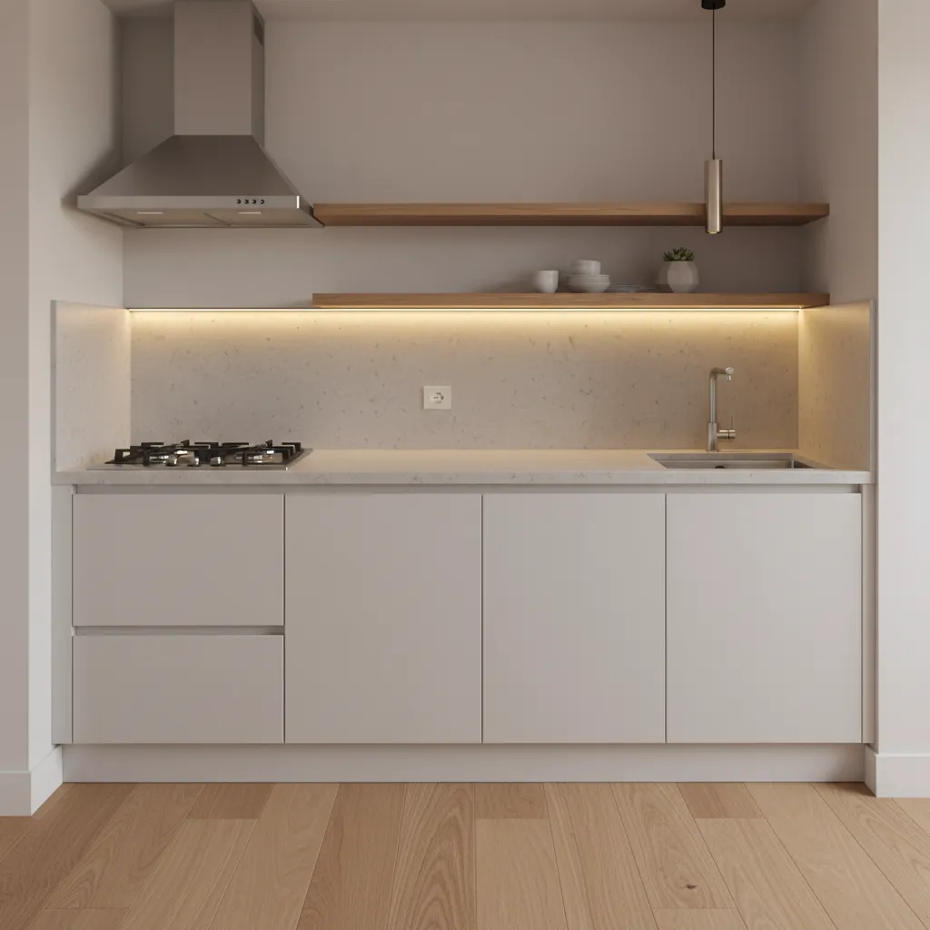 Kitchen counter showing clear separation between stove and sink
