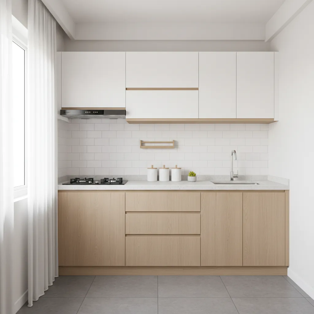 Straight wall kitchen layout in a small 1BHK apartment