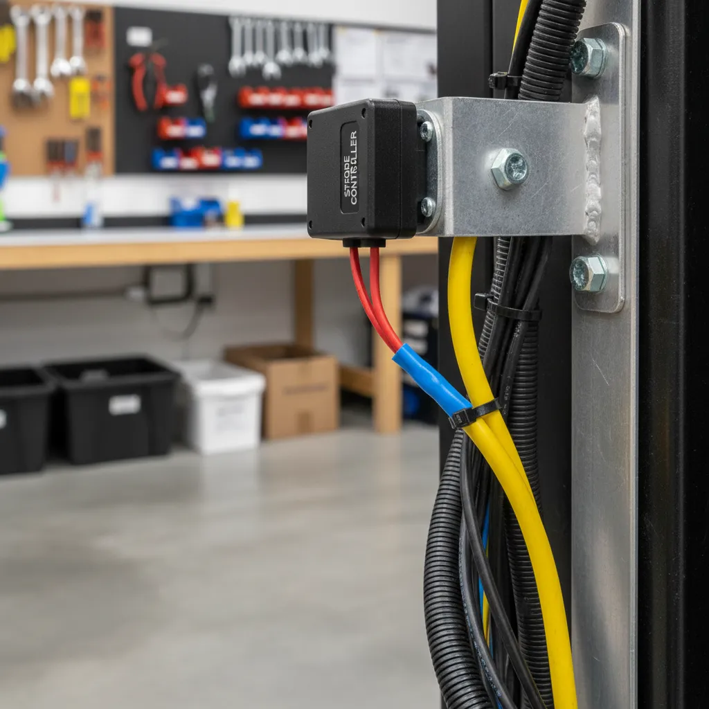 Strobe module connected inline with truck headlight positive wire