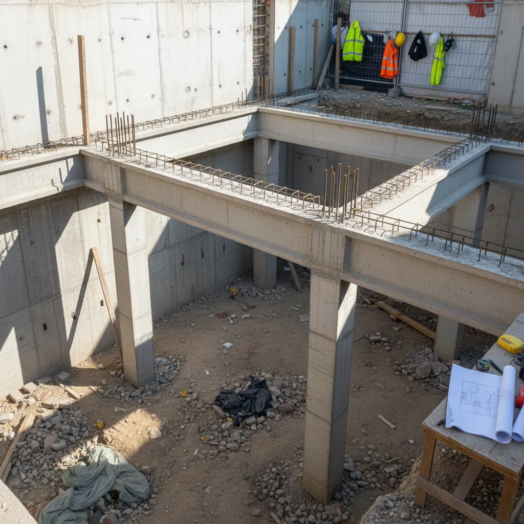 Struktur beton basement rumah saat proses pembangunan
