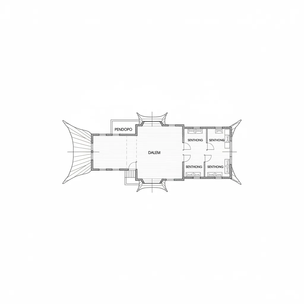 Simple floor plan design showing room layout with labels for specific living areas and bedrooms