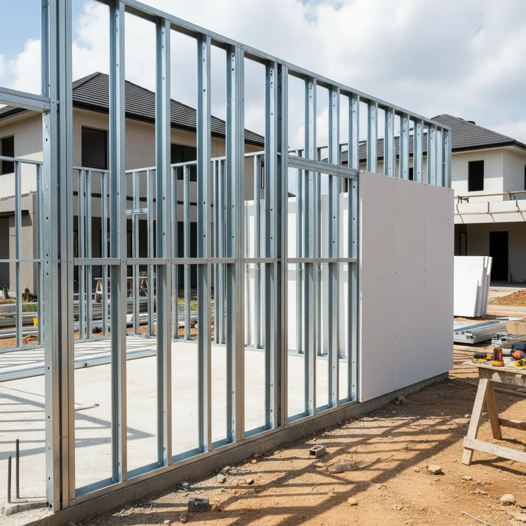Struktur rangka baja ringan untuk pemasangan panel GRC