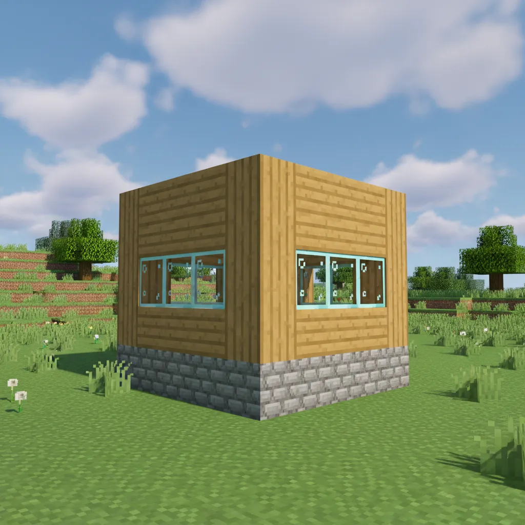 Struktur dasar rumah Minecraft sederhana berbentuk kotak
