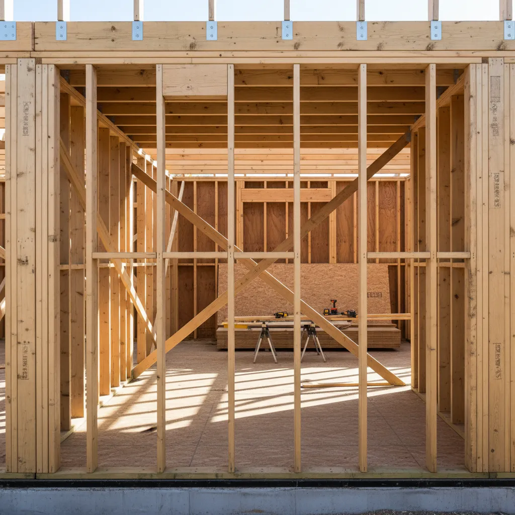 Struktur rangka kayu untuk dinding rumah triplek