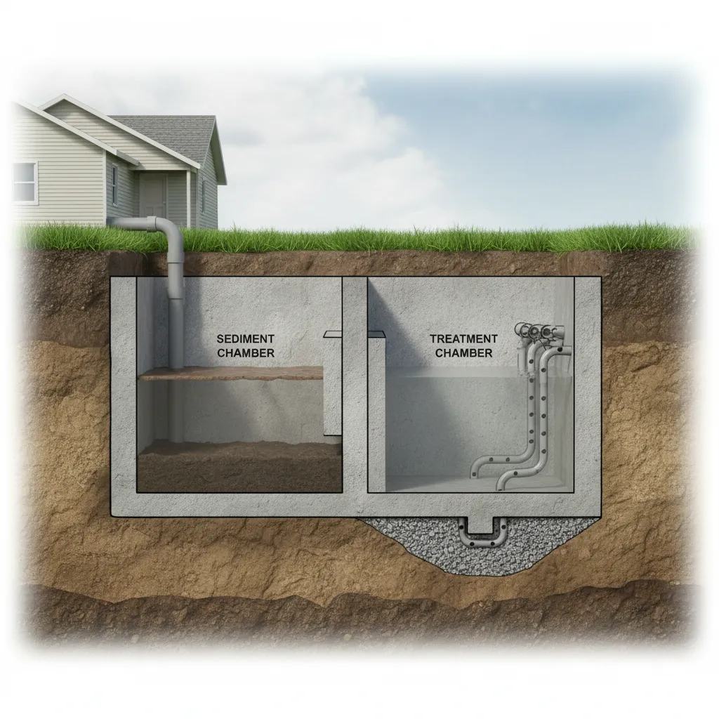 Struktur septic tank dua kompartemen untuk rumah tinggal