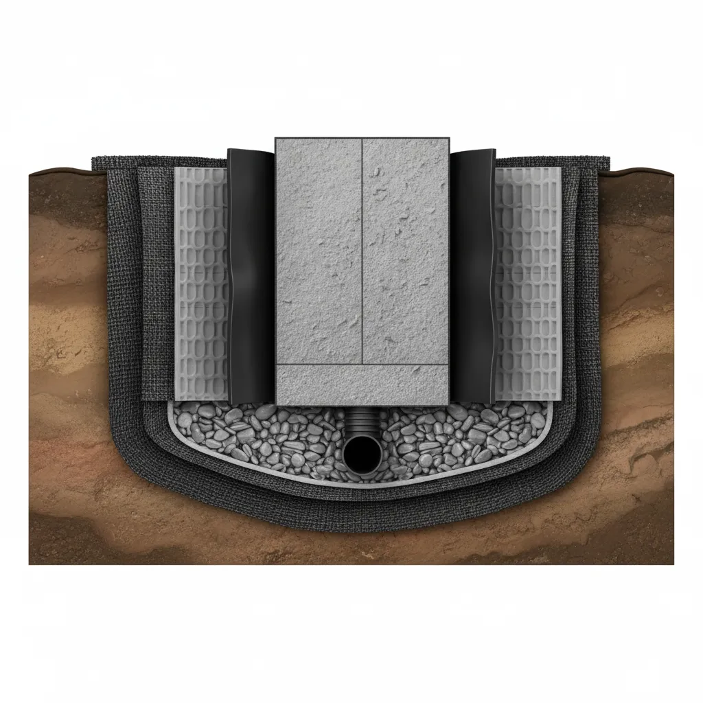 Ilustrasi sistem waterproofing pada dinding basement
