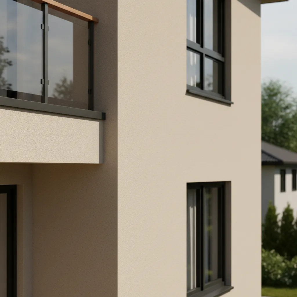 Modern home exterior with clean stucco walls and fresh paint