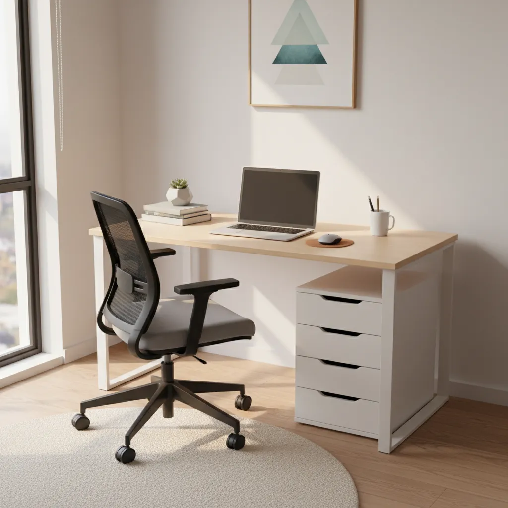 Compact student home office desk used for remote work