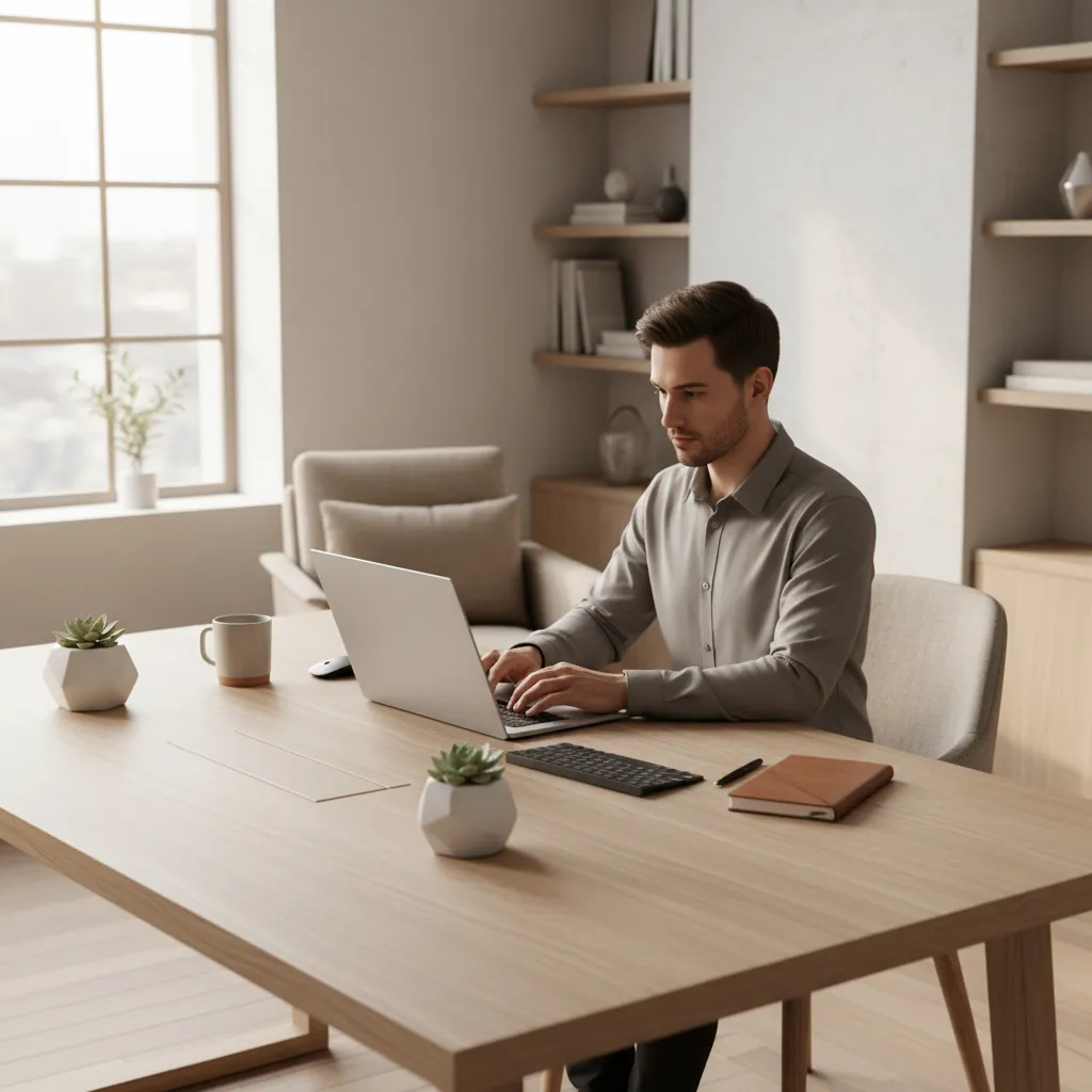 Focused student completing remote online work tasks efficiently