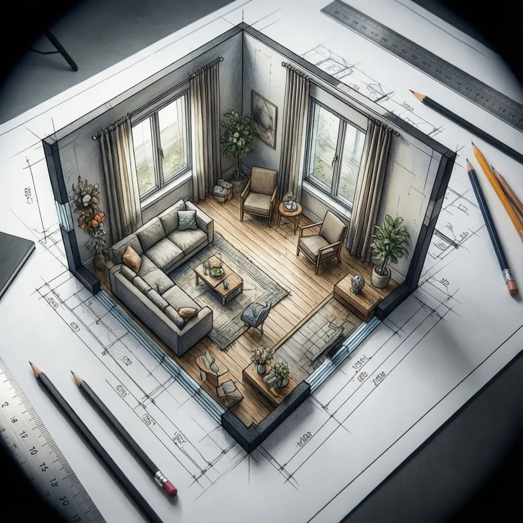 simple interior design floor plan and furniture layout concept for student project