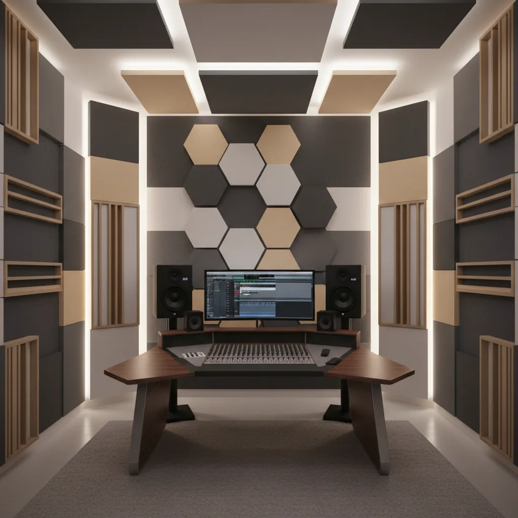 acoustic panels placed at reflection points in recording studio walls