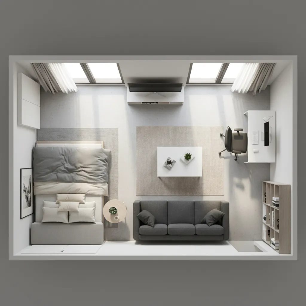studio apartment layout testing in a home design simulation game