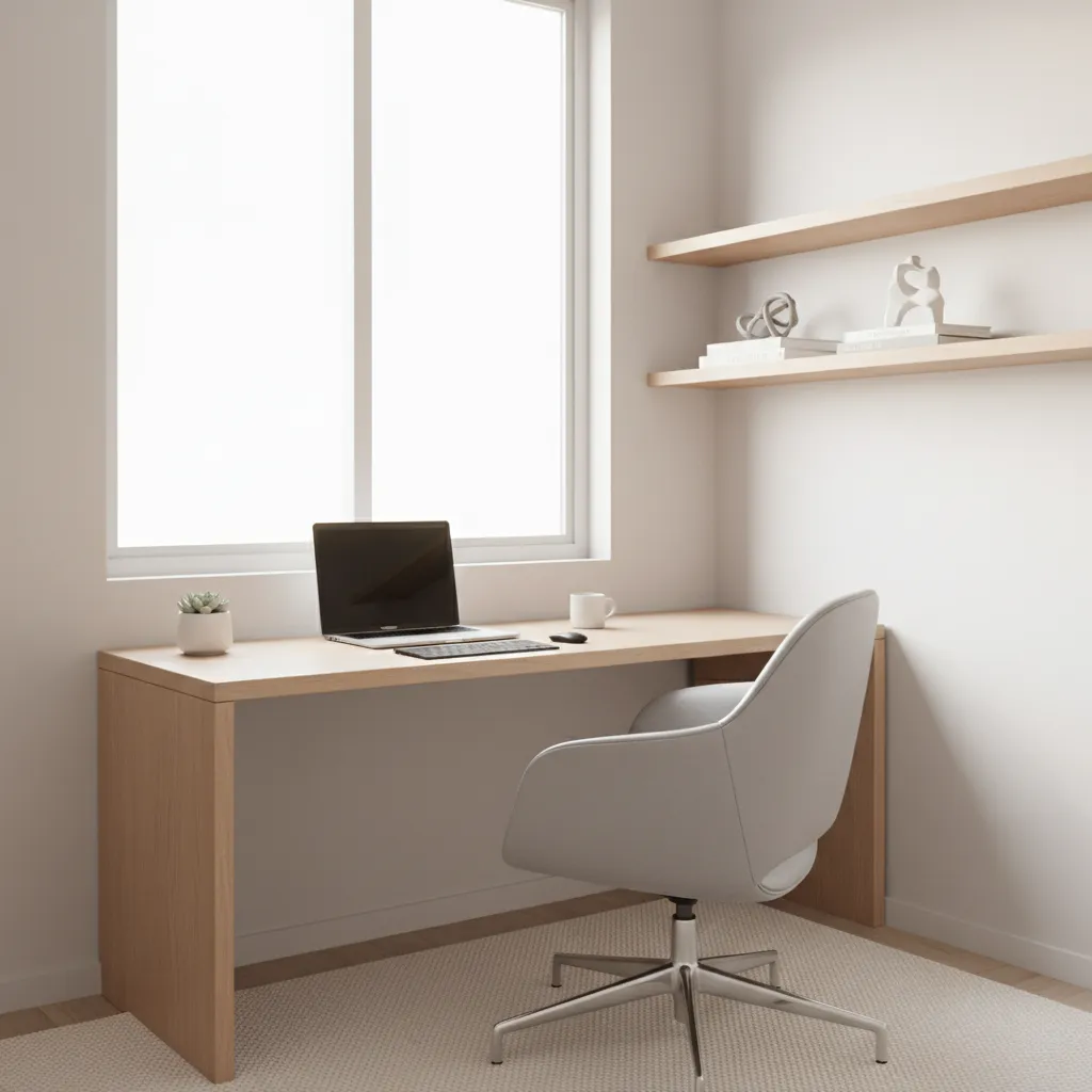 study desk positioned beside window for balanced daylight in a small room